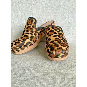 J. Crew Women's 8.5 Clog Leopard Print Calf Hair Studded Detail